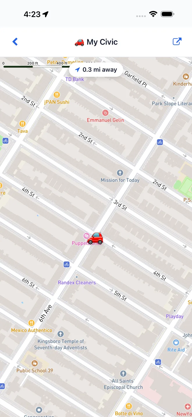 Locate-vehicle view guiding you back to your parked car