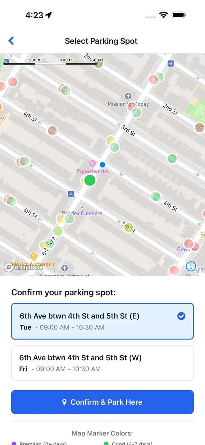 Parking modal for saving a vehicle's parked location